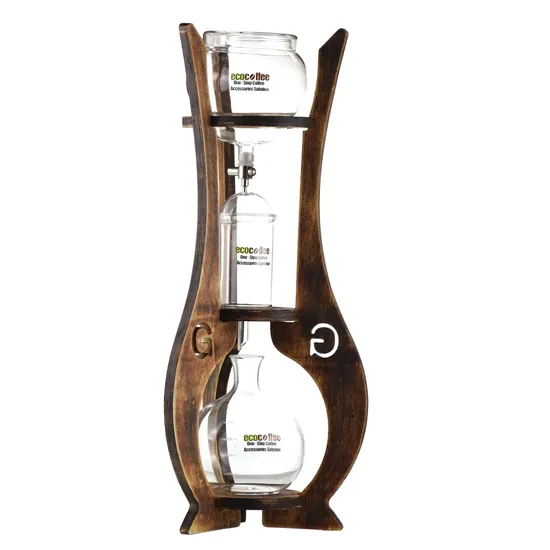 Iced Drip Coffee Maker Cold Brew Machine with Heat Resistant Glass & Wood Stand Japanese Style Accessories 